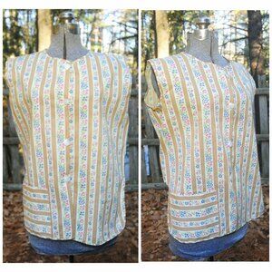 VTG 70's Country Striped Print Smock Apron NWOT Button Front w/ Front Pocket